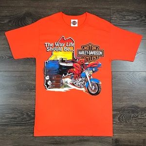 Harley-Davidson Motorcycles Central Maine Bangor, Maine Men’s Orange Shirt Sz S